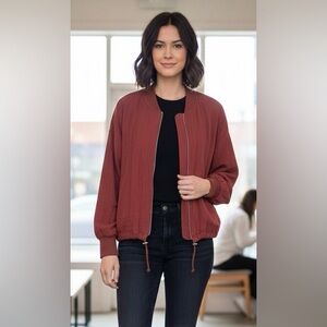 BB Dakota Crinkled Cotton Bomber Jacket Terracotta/Rust Silver Zipper Size XS